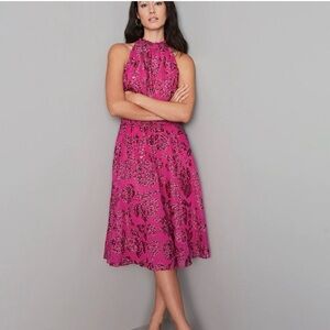 White House Black Market Pink Smocked Burnout Midi Dress